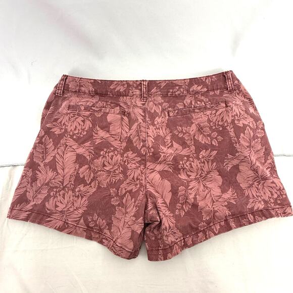 A.N.A. Leaf Print Twill Shorts Womens 14 Burgundy Mid Rise 5" Stretch Cotton - Picture 2 of 4